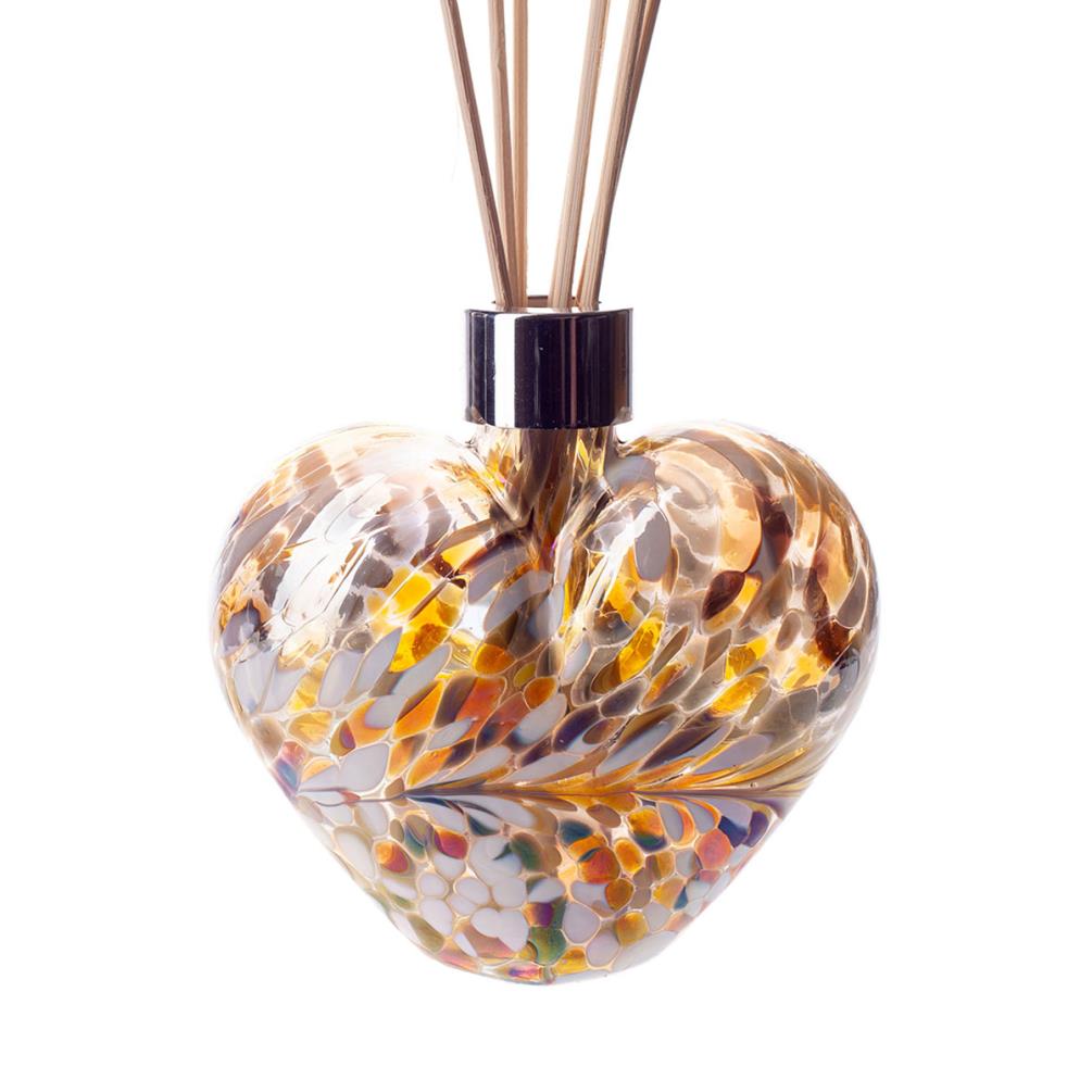 Amelia Art Glass Gold Brown & White Iridescence Heart Reed Diffuser Gift Set  Extra Image 1